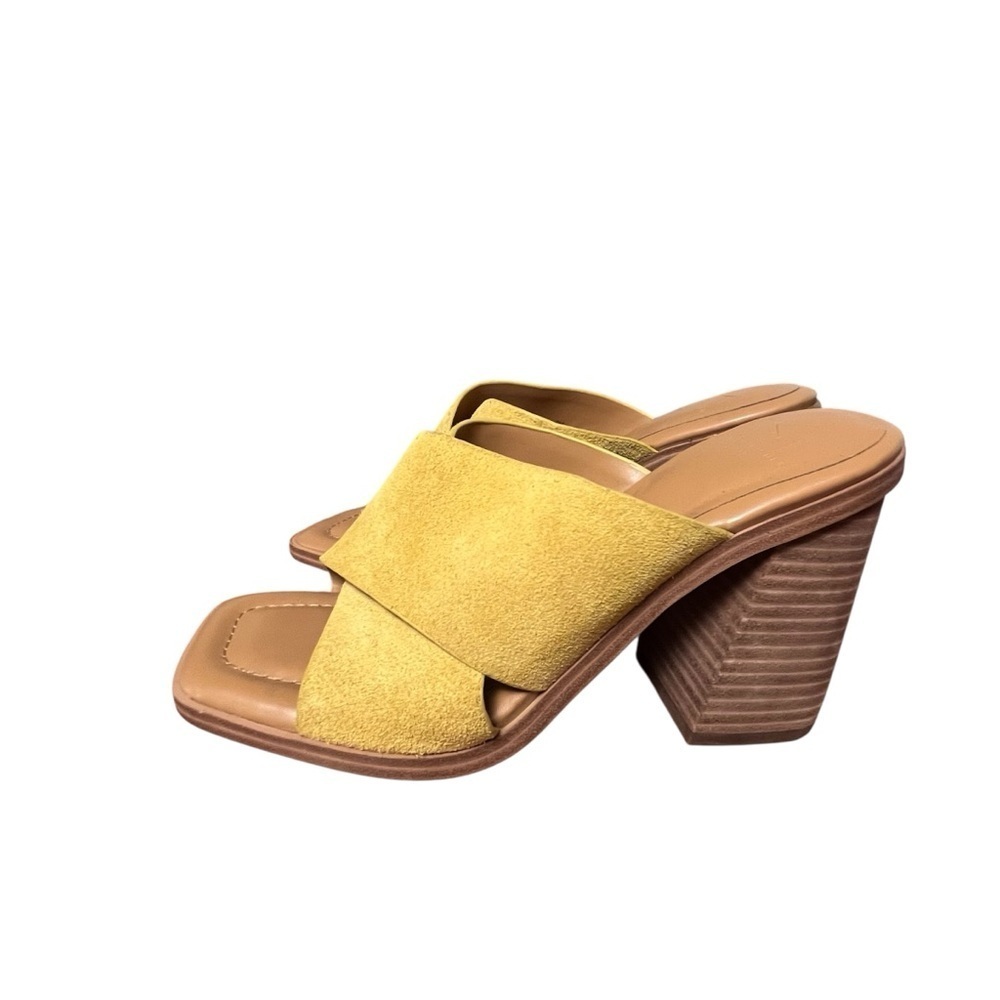 Marc Fisher Yellow Suede Mules with Block Stacked Heel NWOB Sz 7 - Picture 3 of 5